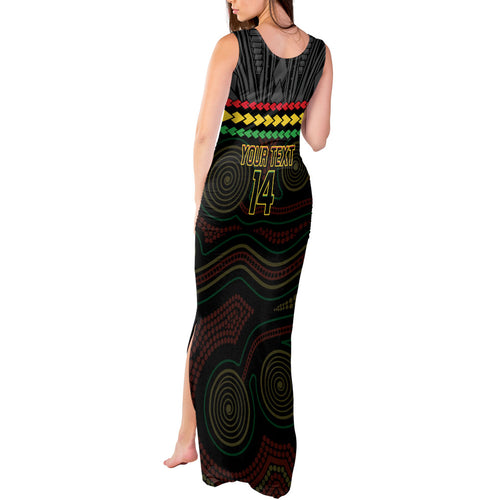 Penrith Panthers Rugby Custom Tank Maxi Dress 60 Years Anniversary Black Polynesian Aboriginal Art