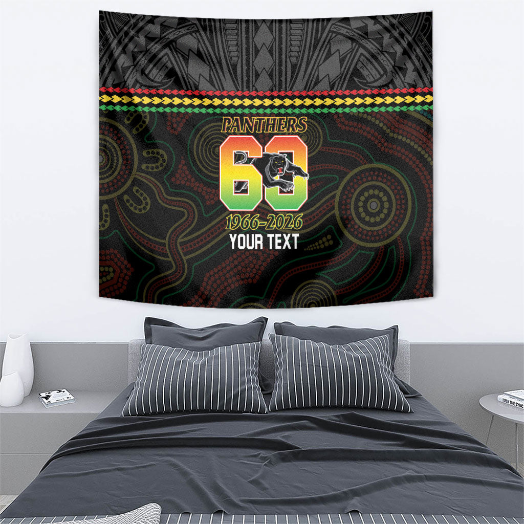 Penrith Panthers Rugby Custom Tapestry 60 Years Anniversary Black Polynesian Aboriginal Art