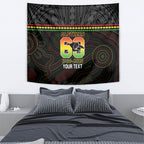 Penrith Panthers Rugby Custom Tapestry 60 Years Anniversary Black Polynesian Aboriginal Art