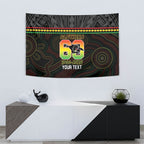 Penrith Panthers Rugby Custom Tapestry 60 Years Anniversary Black Polynesian Aboriginal Art