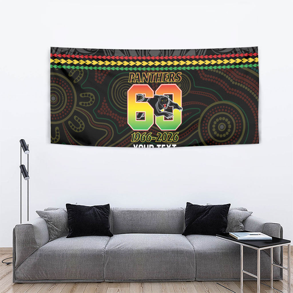 Penrith Panthers Rugby Custom Tapestry 60 Years Anniversary Black Polynesian Aboriginal Art