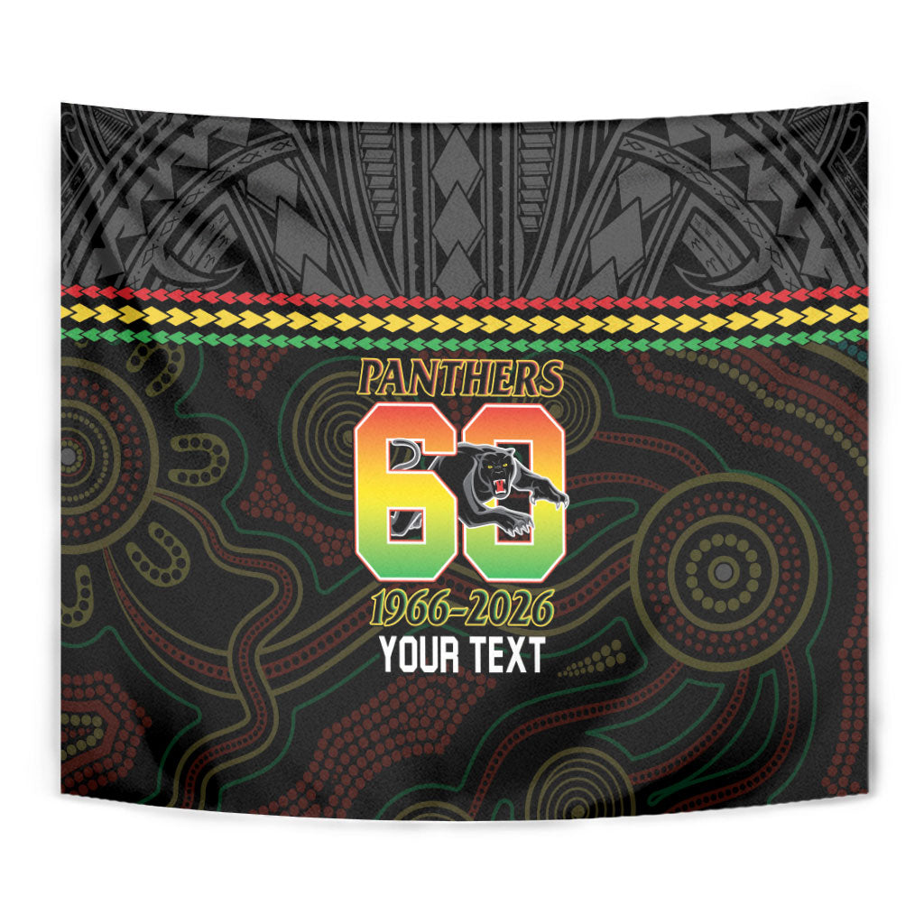 Penrith Panthers Rugby Custom Tapestry 60 Years Anniversary Black Polynesian Aboriginal Art