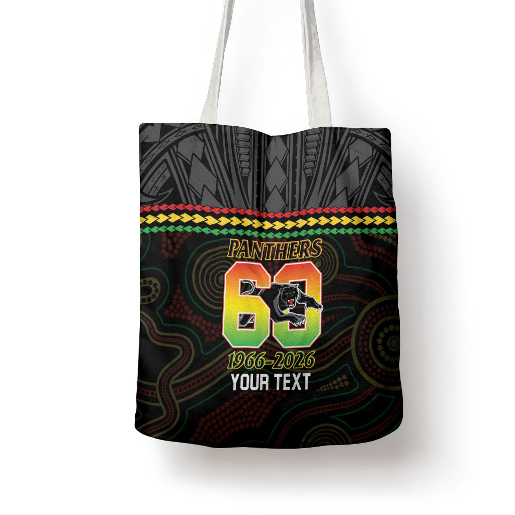 Penrith Panthers Rugby Custom Tote Bag 60 Years Anniversary Black Polynesian Aboriginal Art