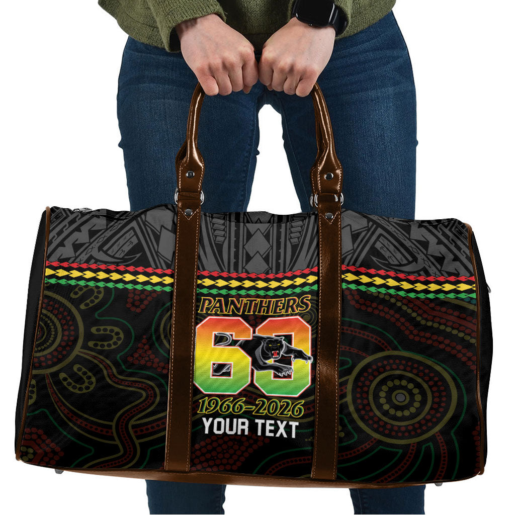 Penrith Panthers Rugby Custom Travel Bag 60 Years Anniversary Black Polynesian Aboriginal Art