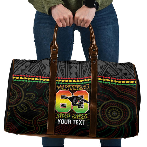 Penrith Panthers Rugby Custom Travel Bag 60 Years Anniversary Black Polynesian Aboriginal Art