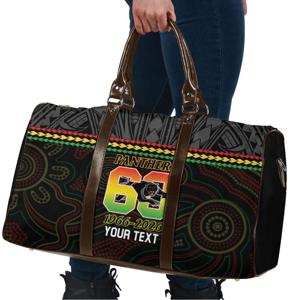Penrith Panthers Rugby Custom Travel Bag 60 Years Anniversary Black Polynesian Aboriginal Art