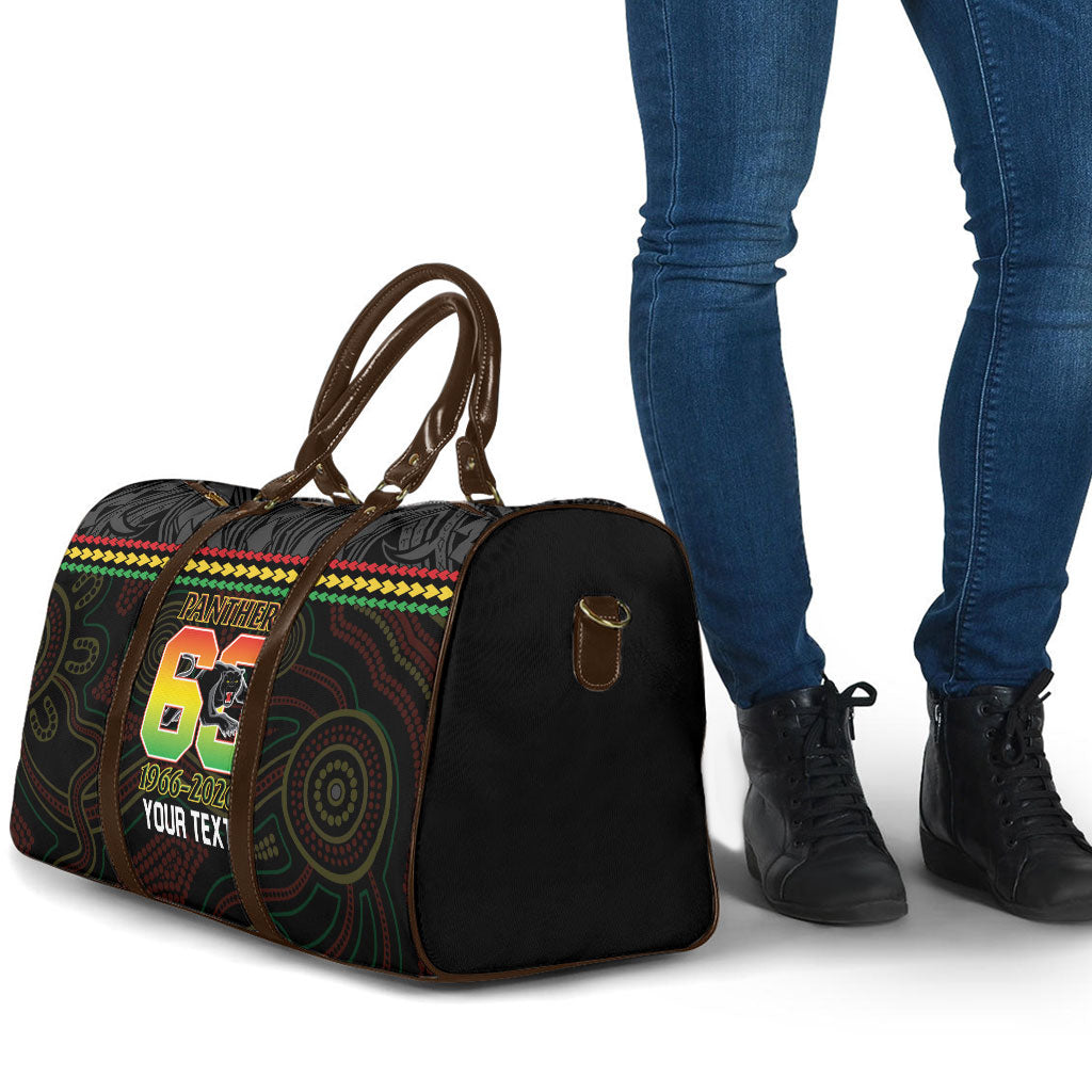 Penrith Panthers Rugby Custom Travel Bag 60 Years Anniversary Black Polynesian Aboriginal Art