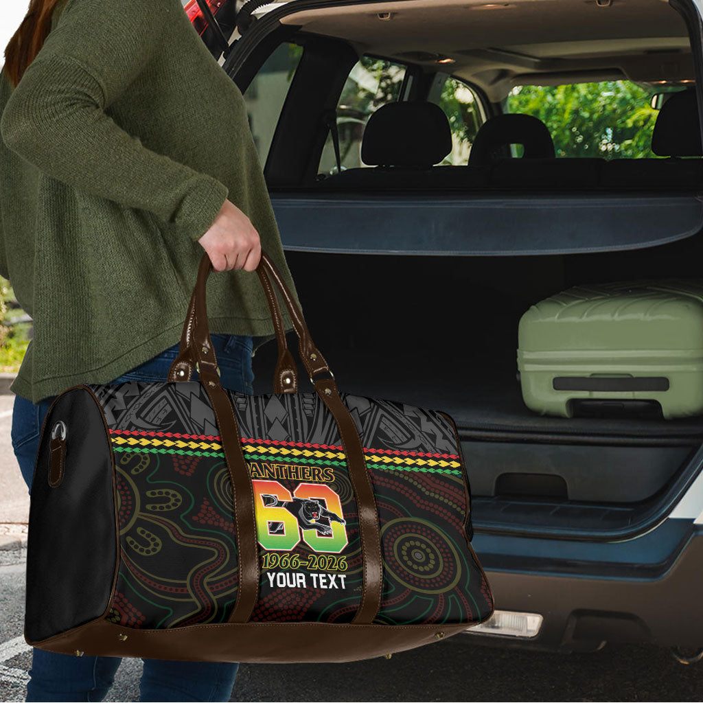 Penrith Panthers Rugby Custom Travel Bag 60 Years Anniversary Black Polynesian Aboriginal Art