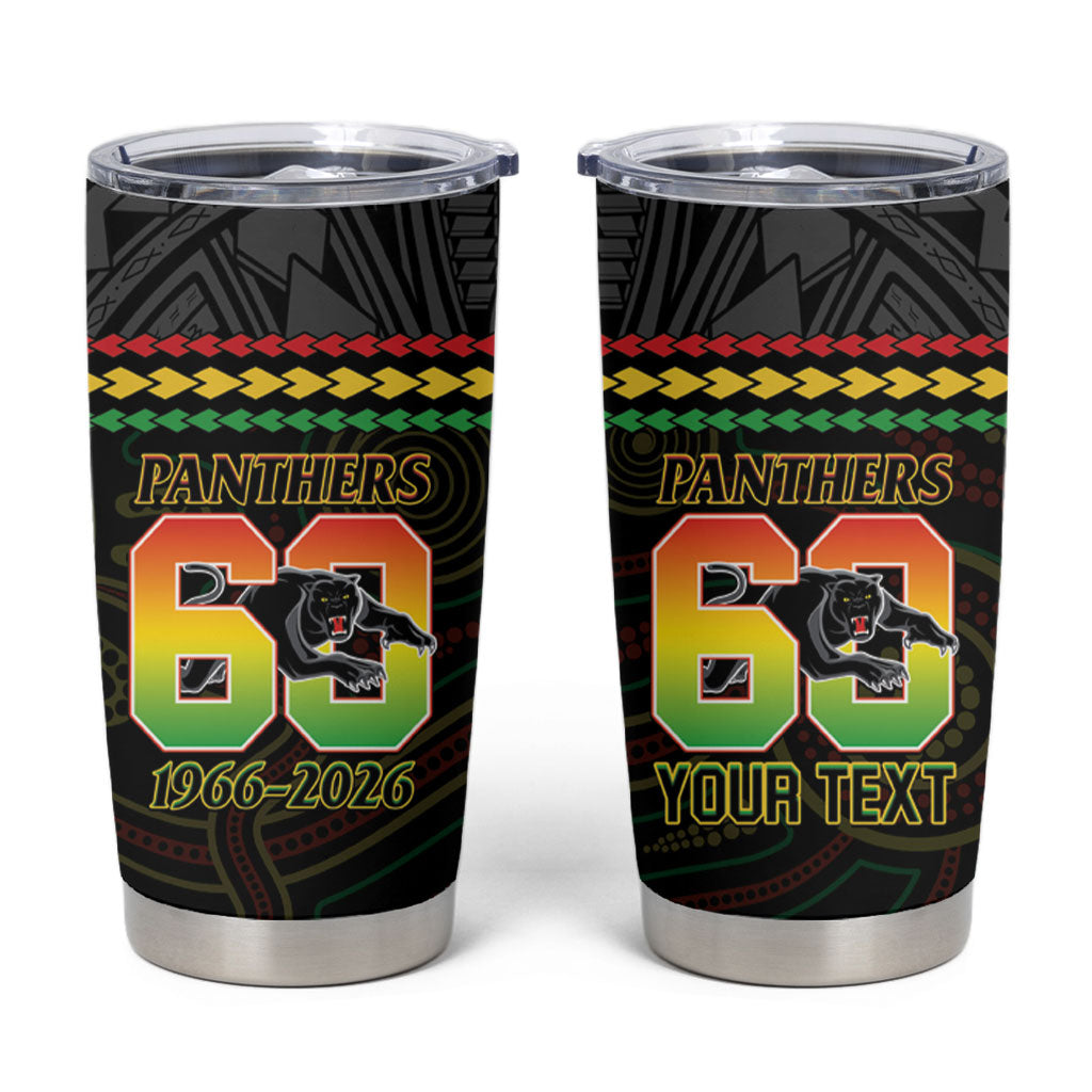 Penrith Panthers Rugby Custom Tumbler Cup 60 Years Anniversary Black Polynesian Aboriginal Art
