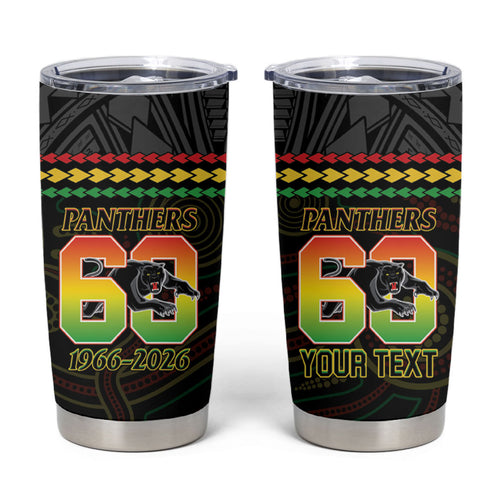Penrith Panthers Rugby Custom Tumbler Cup 60 Years Anniversary Black Polynesian Aboriginal Art