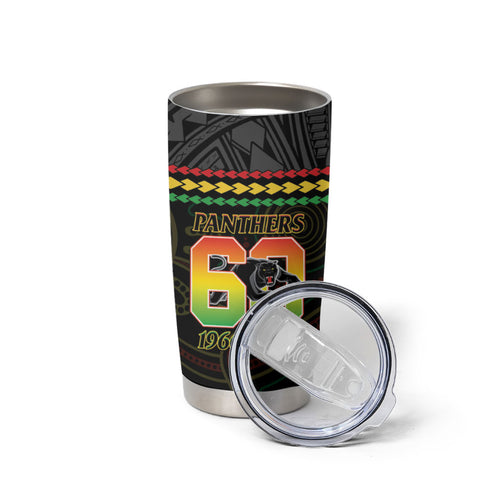 Penrith Panthers Rugby Custom Tumbler Cup 60 Years Anniversary Black Polynesian Aboriginal Art