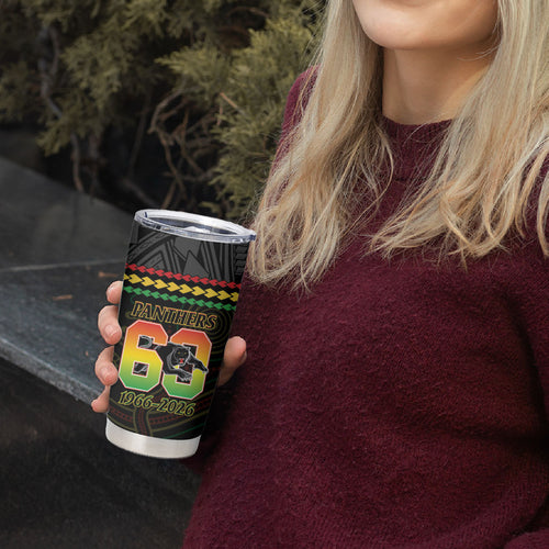 Penrith Panthers Rugby Custom Tumbler Cup 60 Years Anniversary Black Polynesian Aboriginal Art