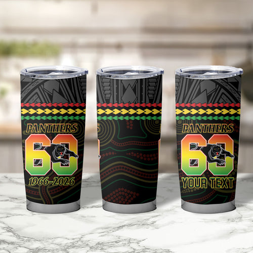 Penrith Panthers Rugby Custom Tumbler Cup 60 Years Anniversary Black Polynesian Aboriginal Art