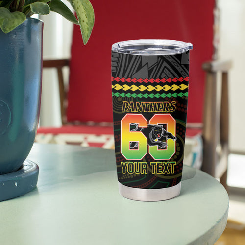 Penrith Panthers Rugby Custom Tumbler Cup 60 Years Anniversary Black Polynesian Aboriginal Art
