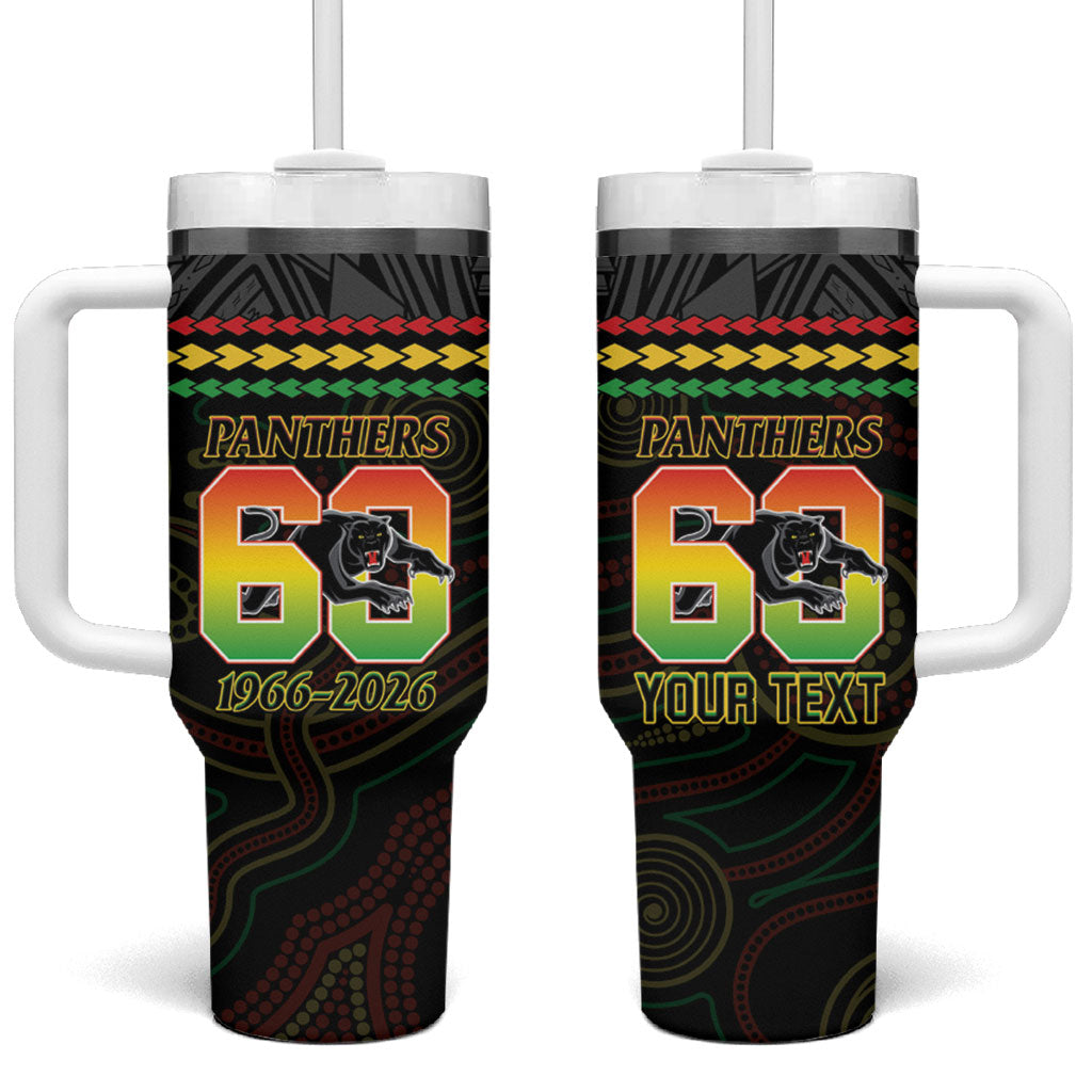 Penrith Panthers Rugby Custom Tumbler With Handle 60 Years Anniversary Black Polynesian Aboriginal Art