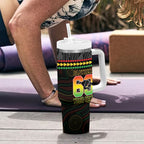 Penrith Panthers Rugby Custom Tumbler With Handle 60 Years Anniversary Black Polynesian Aboriginal Art