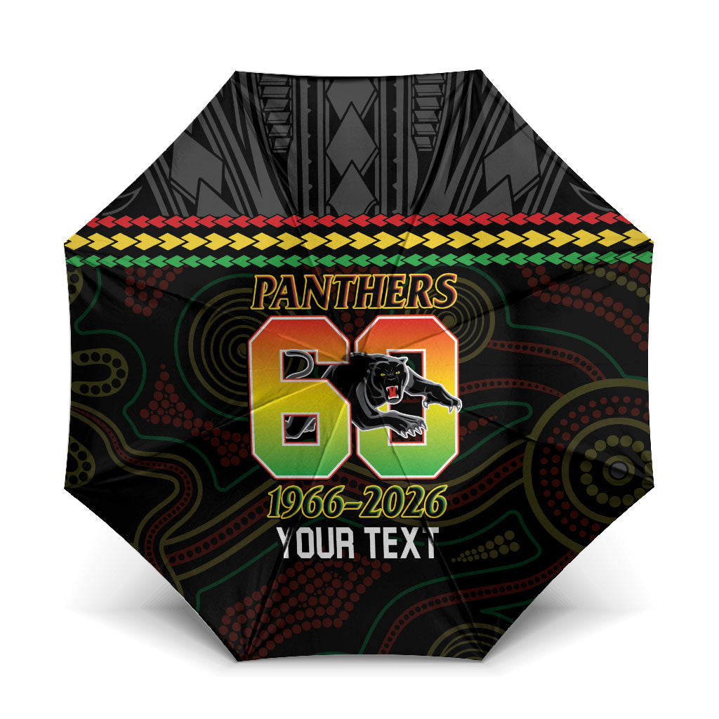 Penrith Panthers Rugby Custom Umbrella 60 Years Anniversary Black Polynesian Aboriginal Art