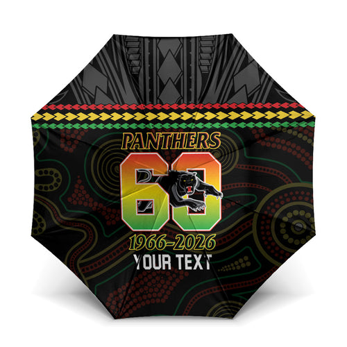 Penrith Panthers Rugby Custom Umbrella 60 Years Anniversary Black Polynesian Aboriginal Art