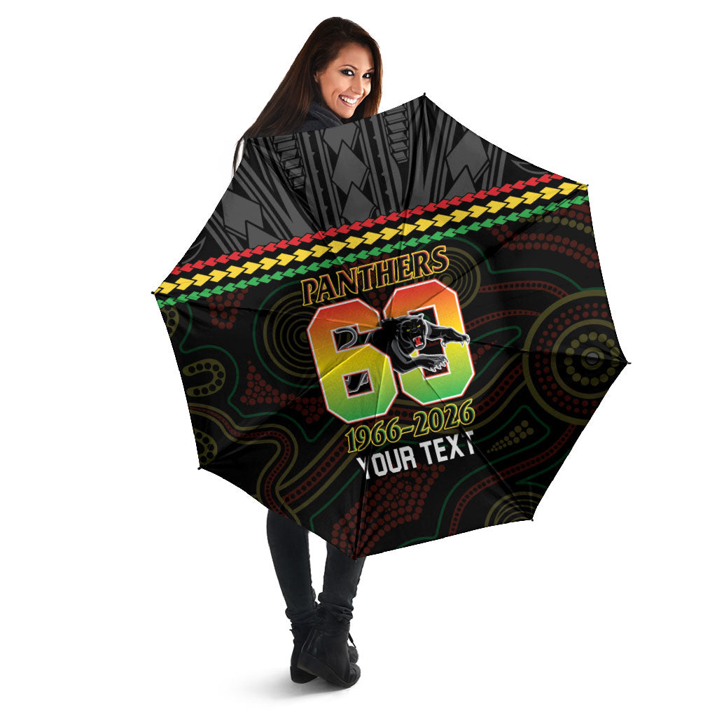 Penrith Panthers Rugby Custom Umbrella 60 Years Anniversary Black Polynesian Aboriginal Art