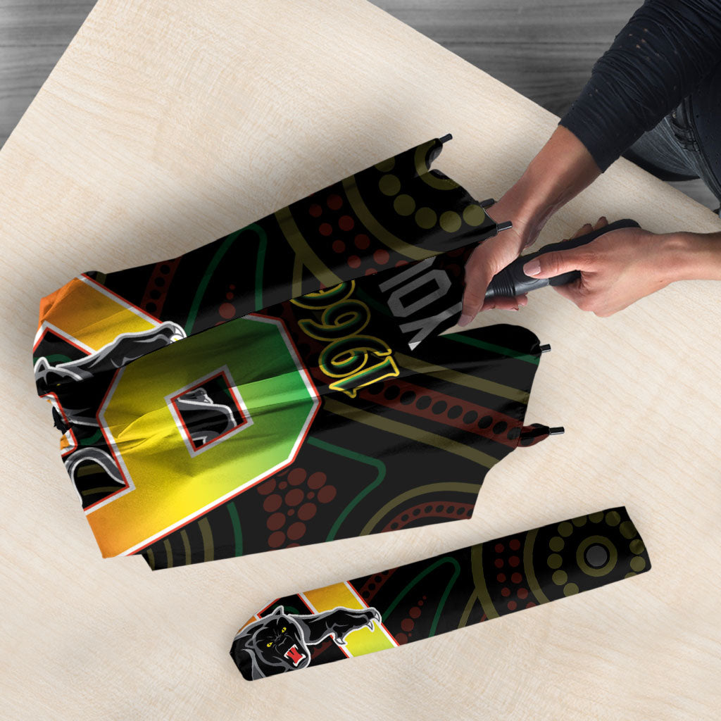 Penrith Panthers Rugby Custom Umbrella 60 Years Anniversary Black Polynesian Aboriginal Art
