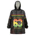 Penrith Panthers Rugby Custom Wearable Blanket Hoodie 60 Years Anniversary Black Polynesian Aboriginal Art
