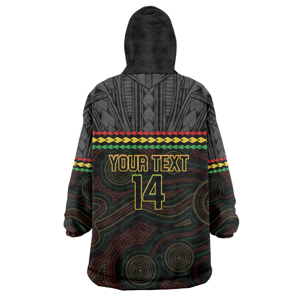 Penrith Panthers Rugby Custom Wearable Blanket Hoodie 60 Years Anniversary Black Polynesian Aboriginal Art