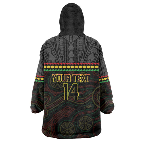 Penrith Panthers Rugby Custom Wearable Blanket Hoodie 60 Years Anniversary Black Polynesian Aboriginal Art
