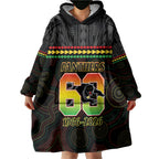 Penrith Panthers Rugby Custom Wearable Blanket Hoodie 60 Years Anniversary Black Polynesian Aboriginal Art