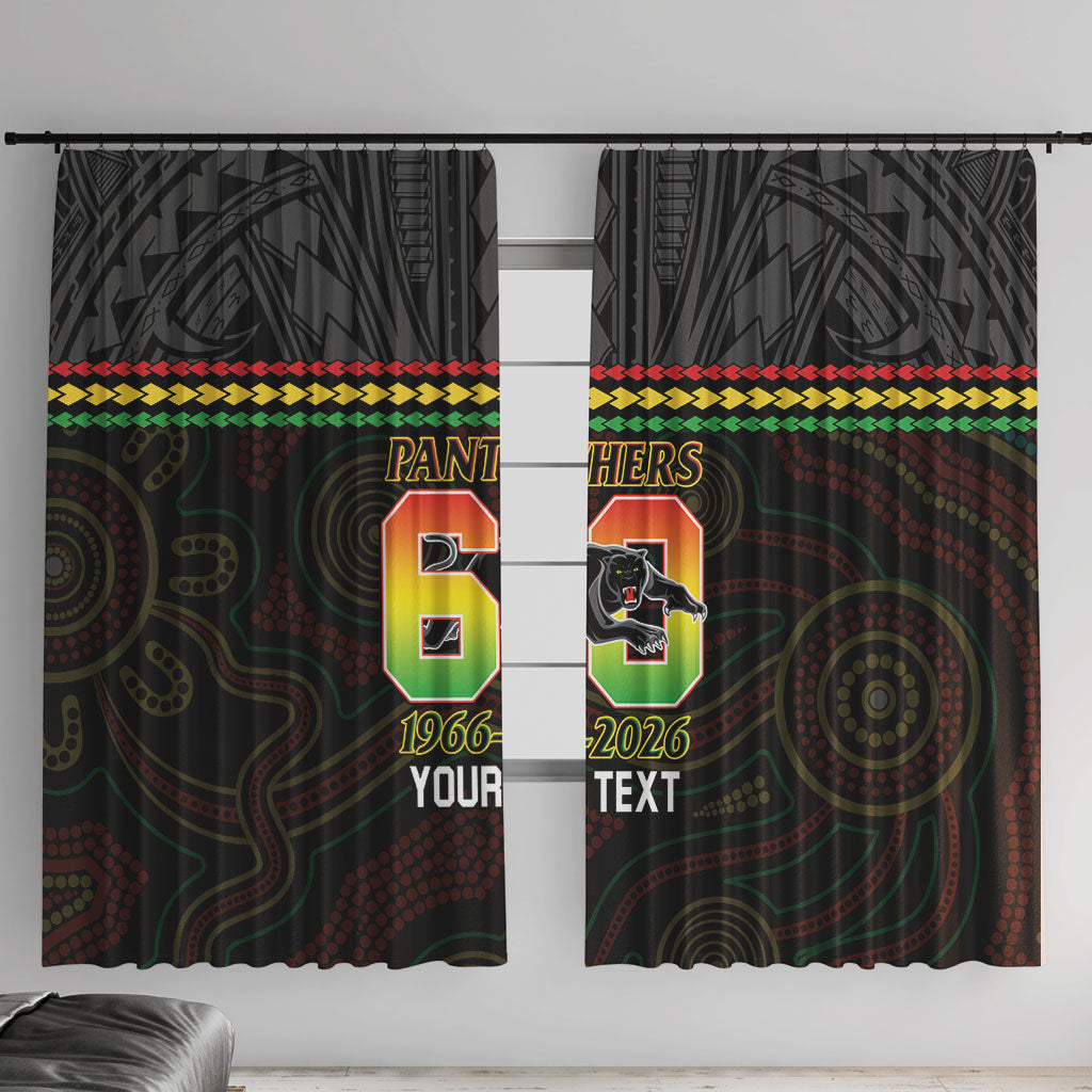 Penrith Panthers Rugby Custom Window Curtain 60 Years Anniversary Black Polynesian Aboriginal Art