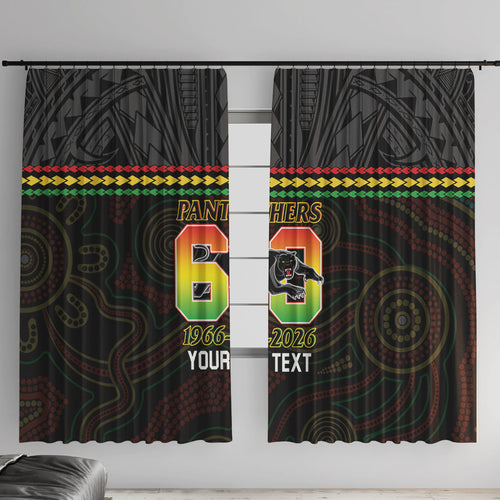 Penrith Panthers Rugby Custom Window Curtain 60 Years Anniversary Black Polynesian Aboriginal Art