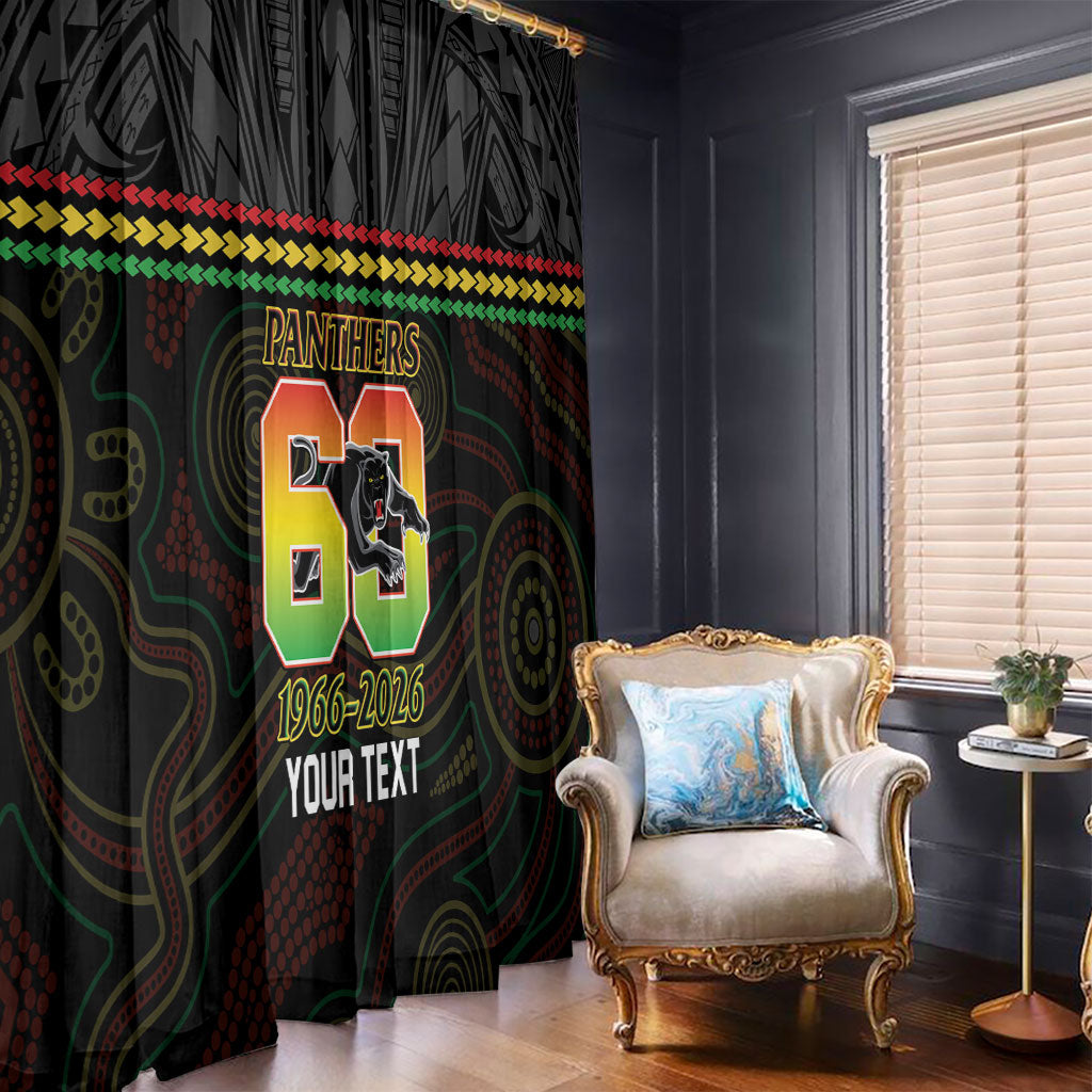 Penrith Panthers Rugby Custom Window Curtain 60 Years Anniversary Black Polynesian Aboriginal Art