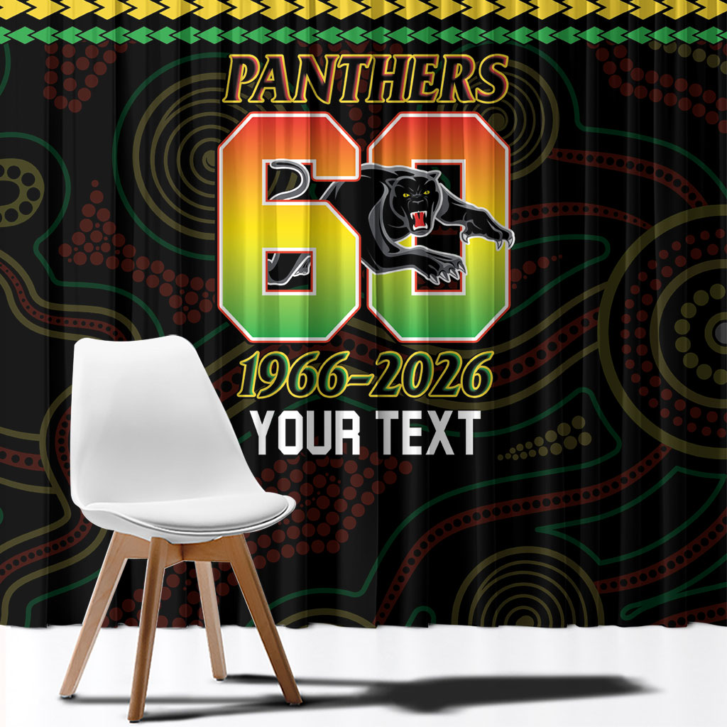 Penrith Panthers Rugby Custom Window Curtain 60 Years Anniversary Black Polynesian Aboriginal Art