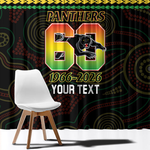 Penrith Panthers Rugby Custom Window Curtain 60 Years Anniversary Black Polynesian Aboriginal Art