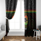 Penrith Panthers Rugby Custom Window Curtain 60 Years Anniversary Black Polynesian Aboriginal Art