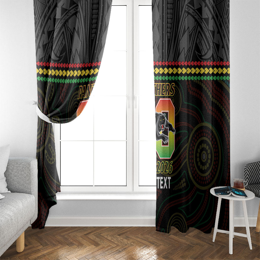 Penrith Panthers Rugby Custom Window Curtain 60 Years Anniversary Black Polynesian Aboriginal Art
