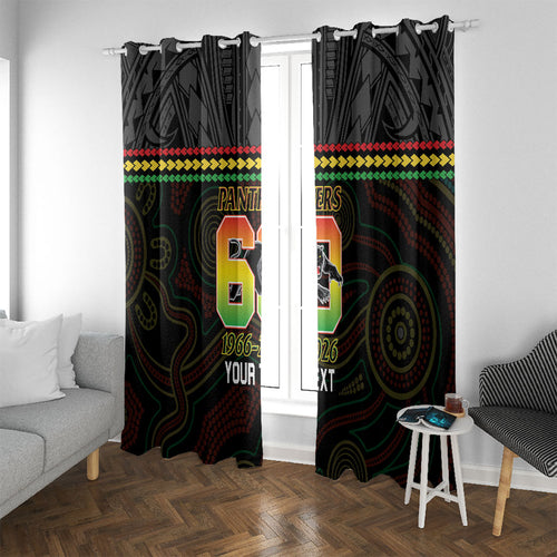 Penrith Panthers Rugby Custom Window Curtain 60 Years Anniversary Black Polynesian Aboriginal Art