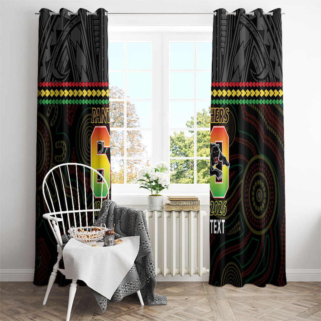 Penrith Panthers Rugby Custom Window Curtain 60 Years Anniversary Black Polynesian Aboriginal Art