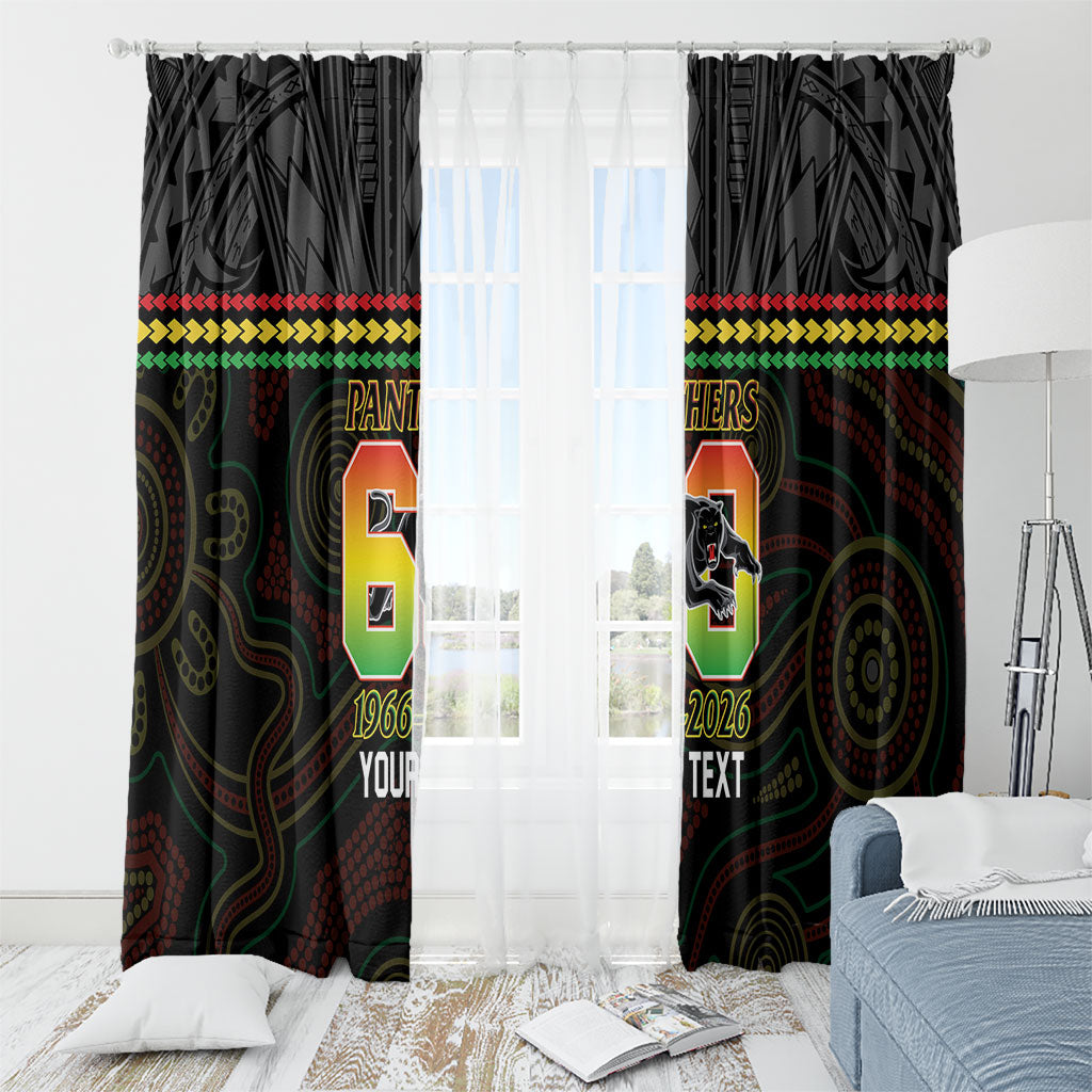 Penrith Panthers Rugby Custom Window Curtain 60 Years Anniversary Black Polynesian Aboriginal Art