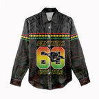 Penrith Panthers Rugby Custom Women Casual Shirt 60 Years Anniversary Black Polynesian Aboriginal Art