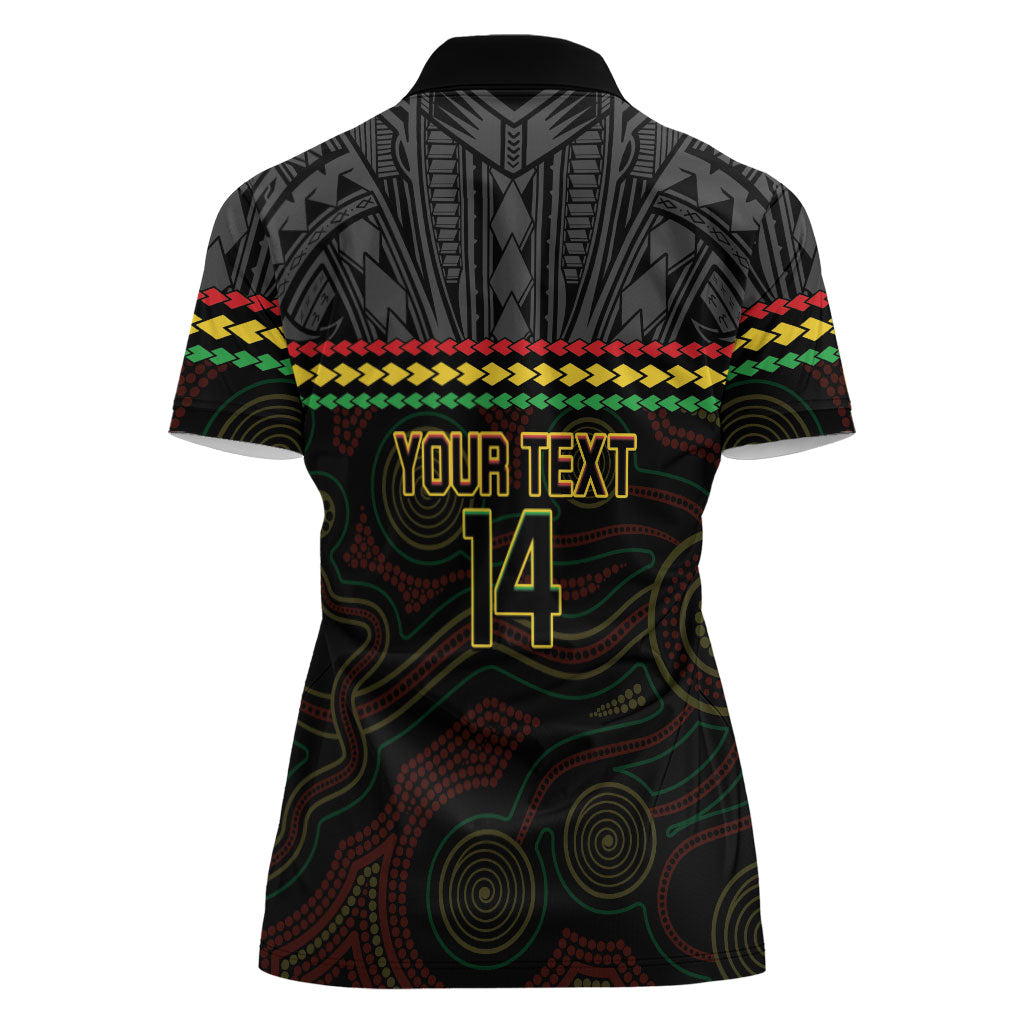 Penrith Panthers Rugby Custom Women Polo Shirt 60 Years Anniversary Black Polynesian Aboriginal Art