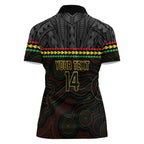 Penrith Panthers Rugby Custom Women Polo Shirt 60 Years Anniversary Black Polynesian Aboriginal Art