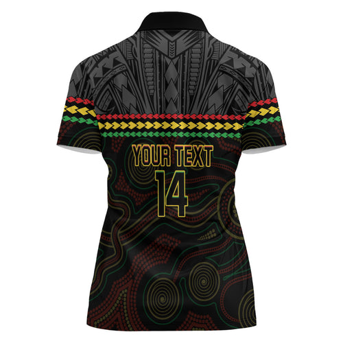 Penrith Panthers Rugby Custom Women Polo Shirt 60 Years Anniversary Black Polynesian Aboriginal Art