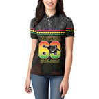 Penrith Panthers Rugby Custom Women Polo Shirt 60 Years Anniversary Black Polynesian Aboriginal Art