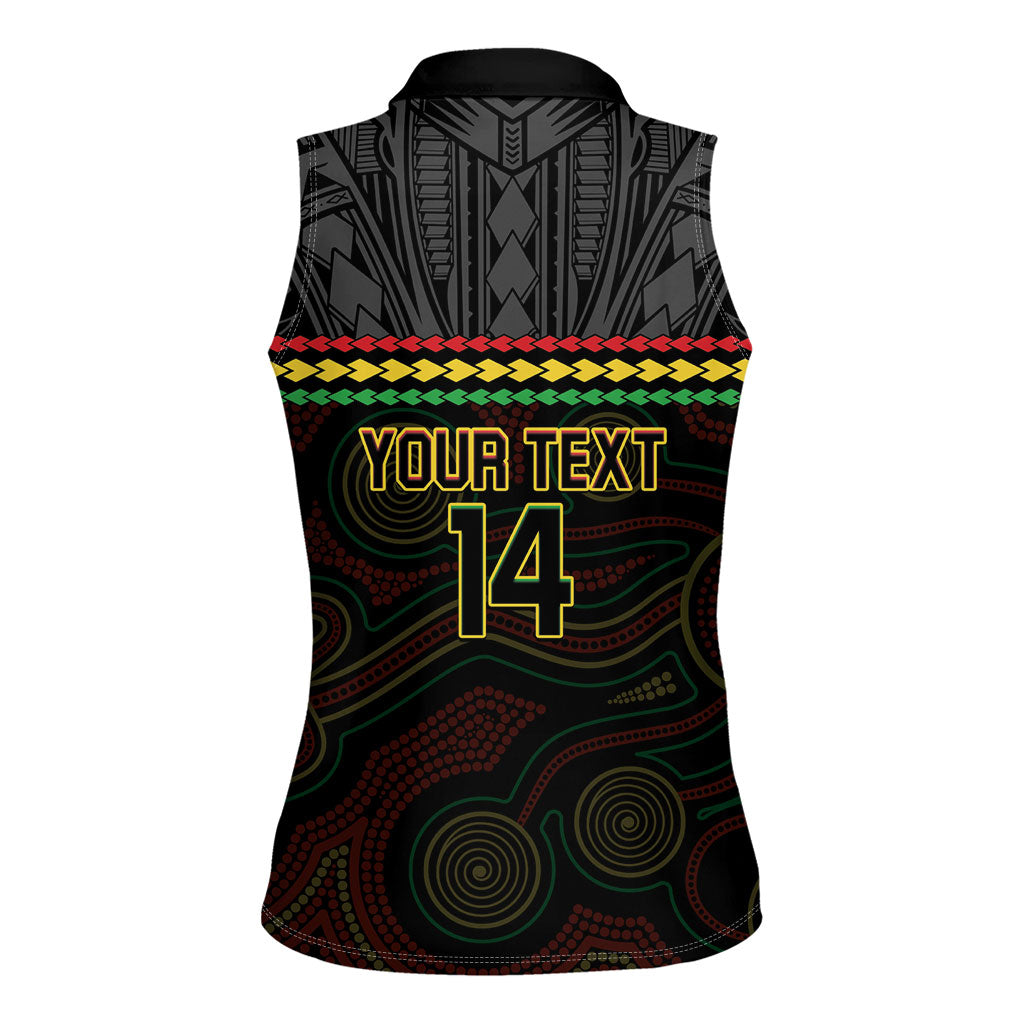 Penrith Panthers Rugby Custom Women Sleeveless Polo Shirt 60 Years Anniversary Black Polynesian Aboriginal Art