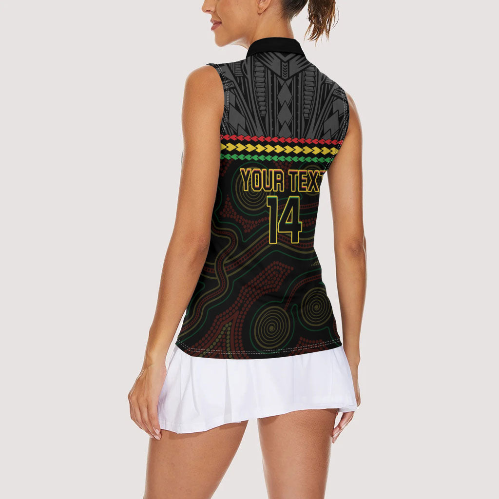 Penrith Panthers Rugby Custom Women Sleeveless Polo Shirt 60 Years Anniversary Black Polynesian Aboriginal Art