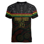 Penrith Panthers Rugby Custom Women V-Neck T-Shirt 60 Years Anniversary Black Polynesian Aboriginal Art
