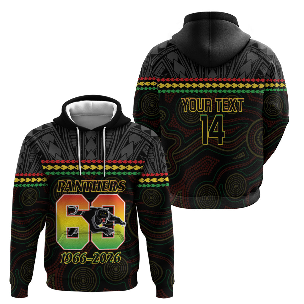Penrith Panthers Rugby Custom Zip Hoodie 60 Years Anniversary Black Polynesian Aboriginal Art