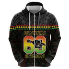 Penrith Panthers Rugby Custom Zip Hoodie 60 Years Anniversary Black Polynesian Aboriginal Art
