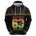 Penrith Panthers Rugby Custom Zip Hoodie 60 Years Anniversary Black Polynesian Aboriginal Art