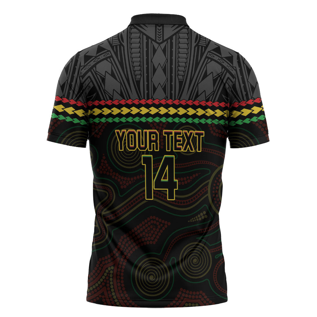 Penrith Panthers Rugby Custom Zipper Polo Shirt 60 Years Anniversary Black Polynesian Aboriginal Art